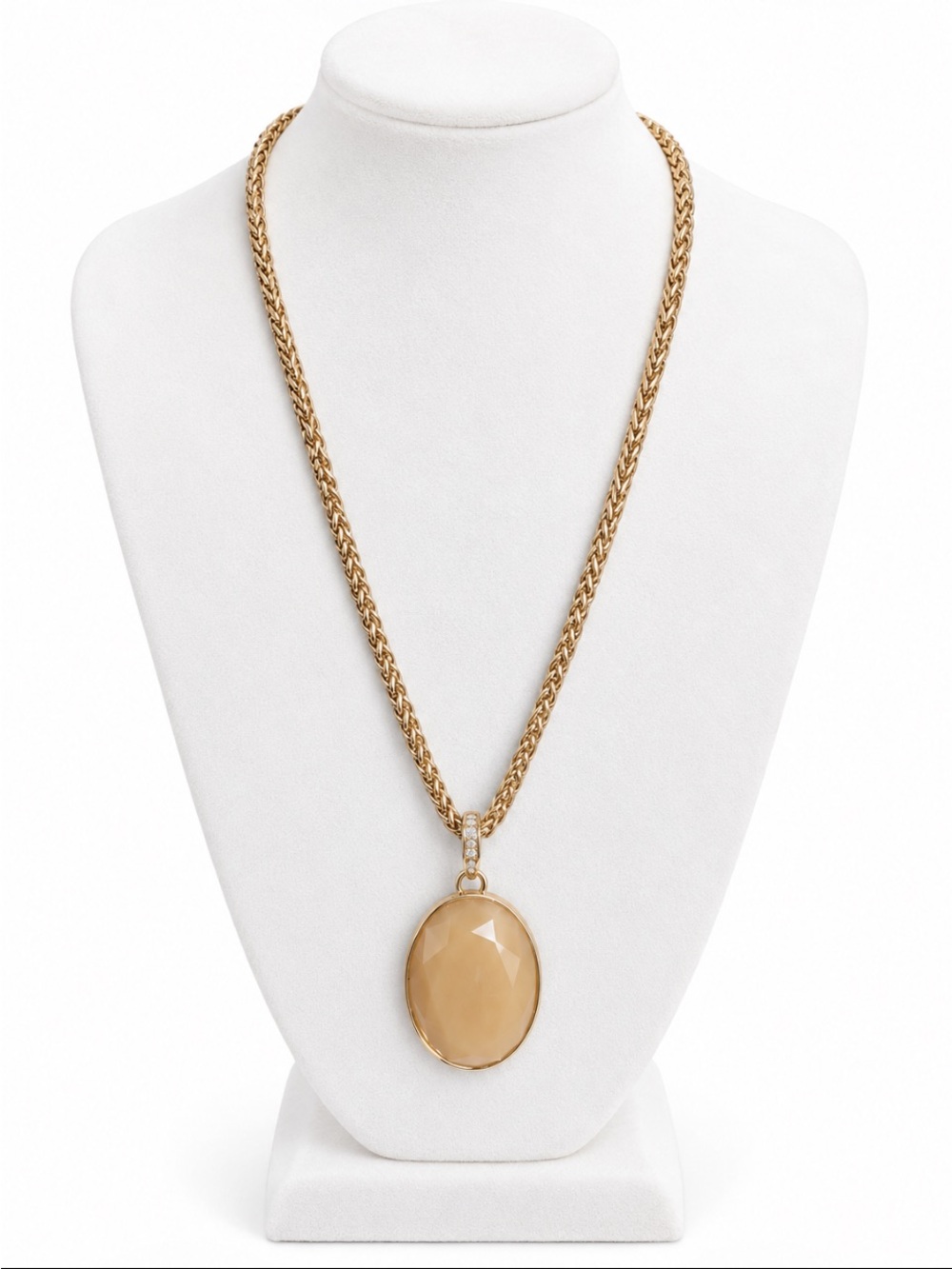 Ann Taylor Gold-Tone Faceted Beige Oval Pendant Long Necklace
